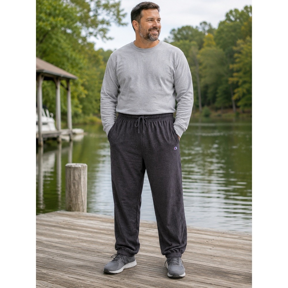 Champion Mens Jersey Knit Joggers Gray Elastic Waist Drawstring Lounge Pant 3XLT